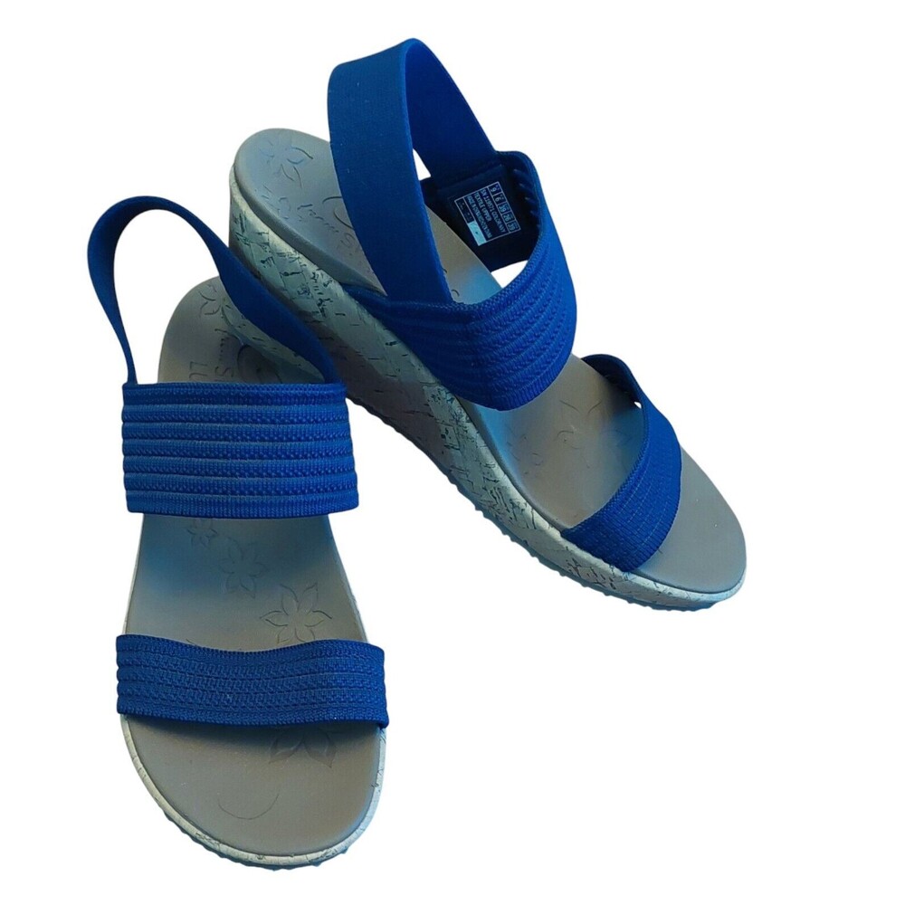 Skechers Cleo Luxe Foam Beverlee Smitten Kitten Navy Wedge Sandals Sz 9 New Read